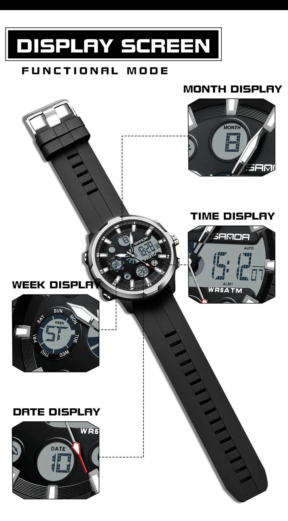 SANDA 9053 Military Waterproof LED Dual Display Digital Quartz Mens Wristwatches Sports Shockproof Watch for Men Luminous Alarm SANDA 9053 Military Waterproof LED Dual Display Digital Quartz Mens Wristwatches Sports Shockproof Watch for Men Luminous Alarm