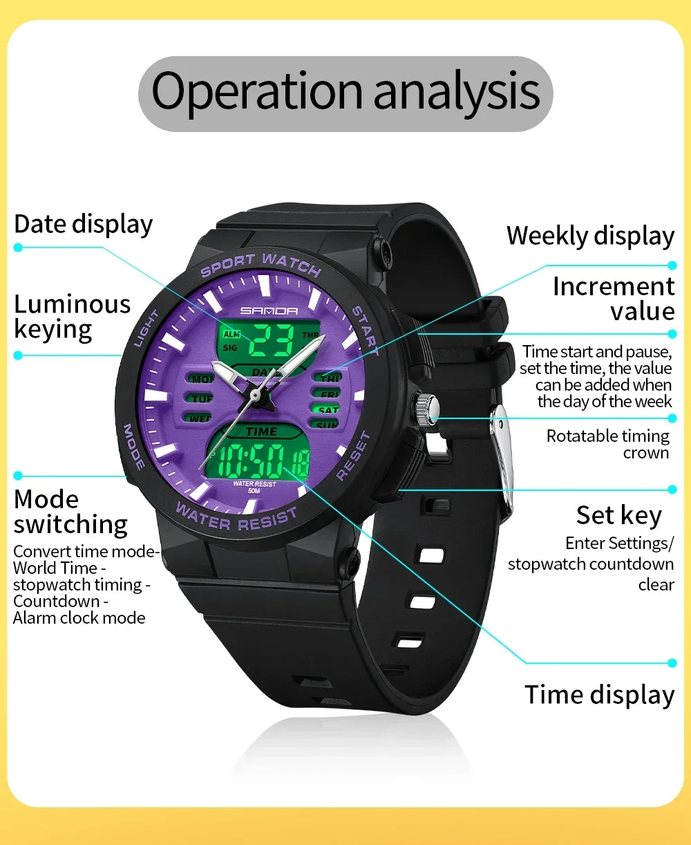 SANDA 6185 Digital Sport Casual Ladies Dual Display Watch for Women Military Waterproof Quartz Shockproof Womens Wristwatches SANDA 6185 Digital Sport Casual Ladies Dual Display Watch for Women Military Waterproof Quartz Shockproof Womens Wristwatches