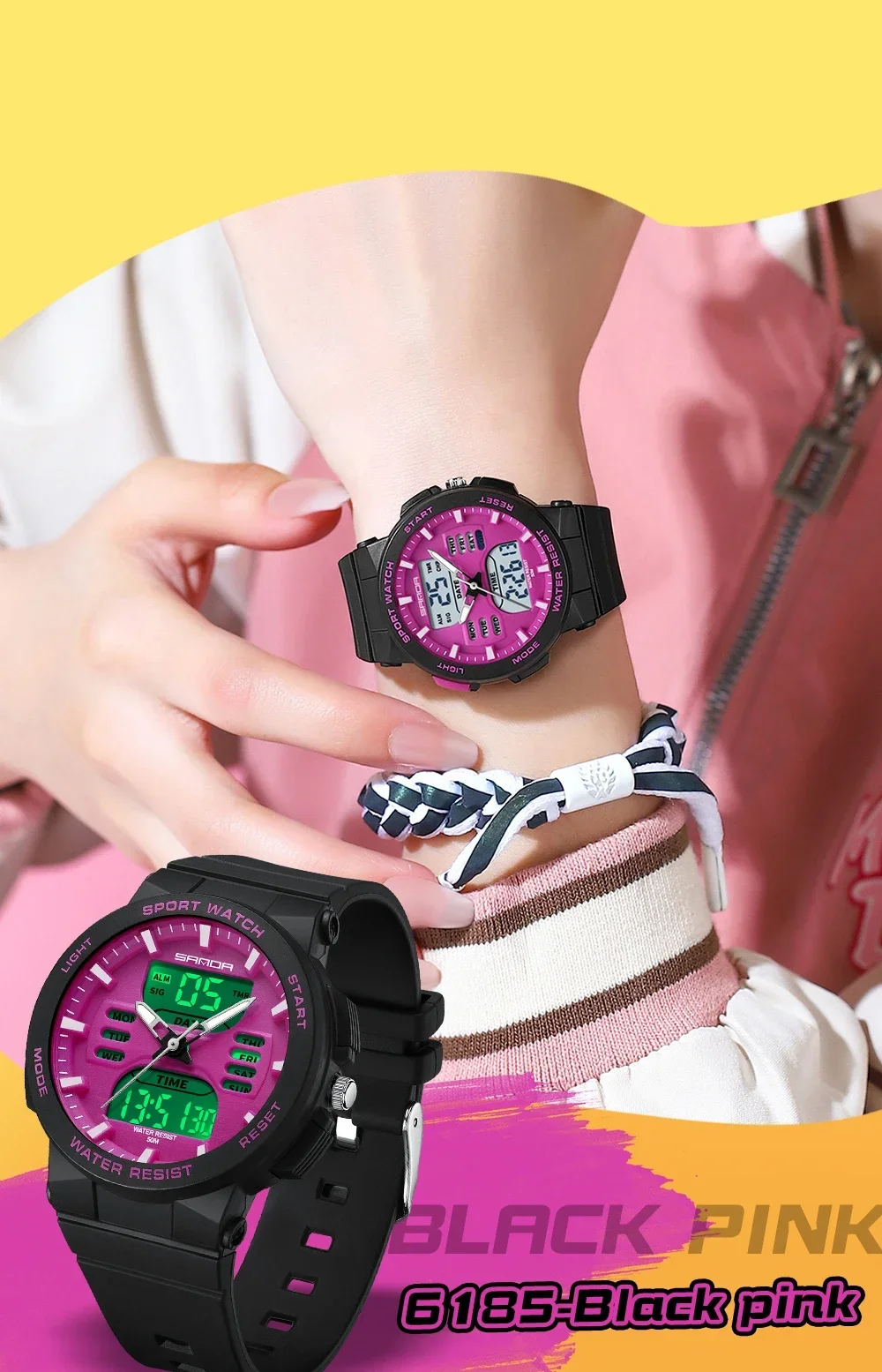 SANDA 6185 Digital Sport Casual Ladies Dual Display Watch for Women Military Waterproof Quartz Shockproof Womens Wristwatches SANDA 6185 Digital Sport Casual Ladies Dual Display Watch for Women Military Waterproof Quartz Shockproof Womens Wristwatches
