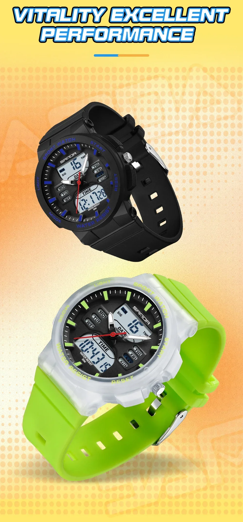 SANDA 6185 Digital Sport Casual Ladies Dual Display Watch for Women Military Waterproof Quartz Shockproof Womens Wristwatches SANDA 6185 Digital Sport Casual Ladies Dual Display Watch for Women Military Waterproof Quartz Shockproof Womens Wristwatches