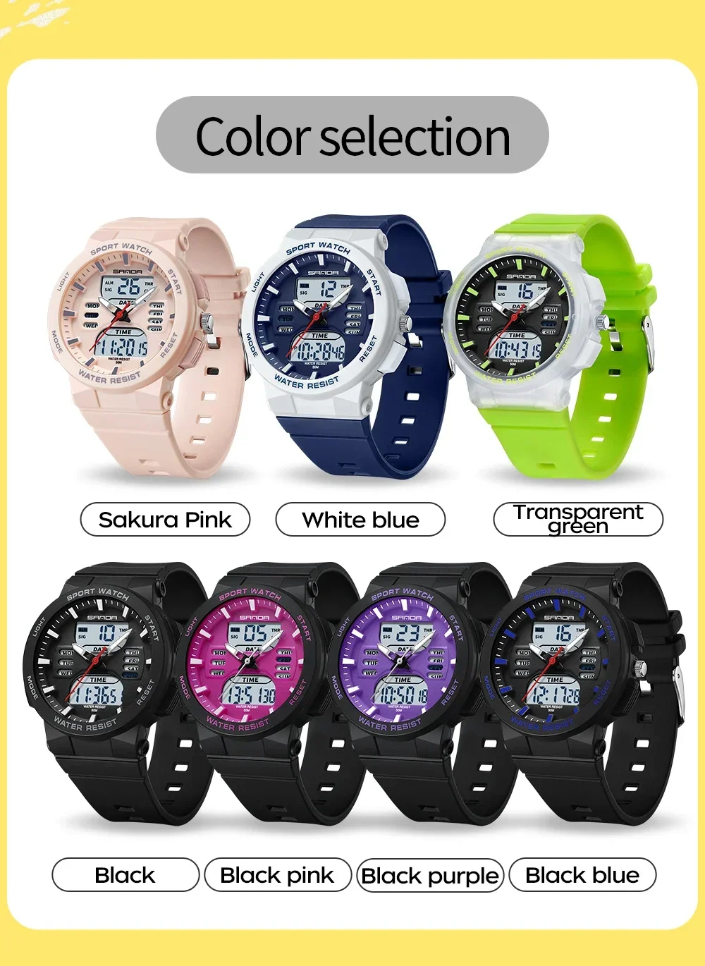 SANDA 6185 Digital Sport Casual Ladies Dual Display Watch for Women Military Waterproof Quartz Shockproof Womens Wristwatches SANDA 6185 Digital Sport Casual Ladies Dual Display Watch for Women Military Waterproof Quartz Shockproof Womens Wristwatches