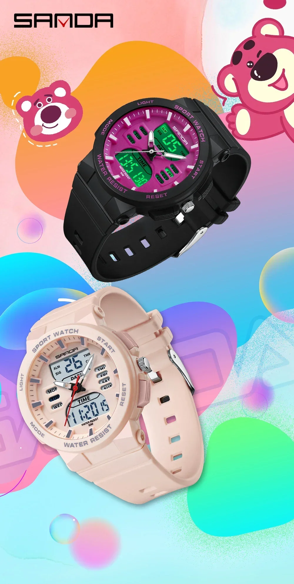 SANDA 6185 Digital Sport Casual Ladies Dual Display Watch for Women Military Waterproof Quartz Shockproof Womens Wristwatches SANDA 6185 Digital Sport Casual Ladies Dual Display Watch for Women Military Waterproof Quartz Shockproof Womens Wristwatches