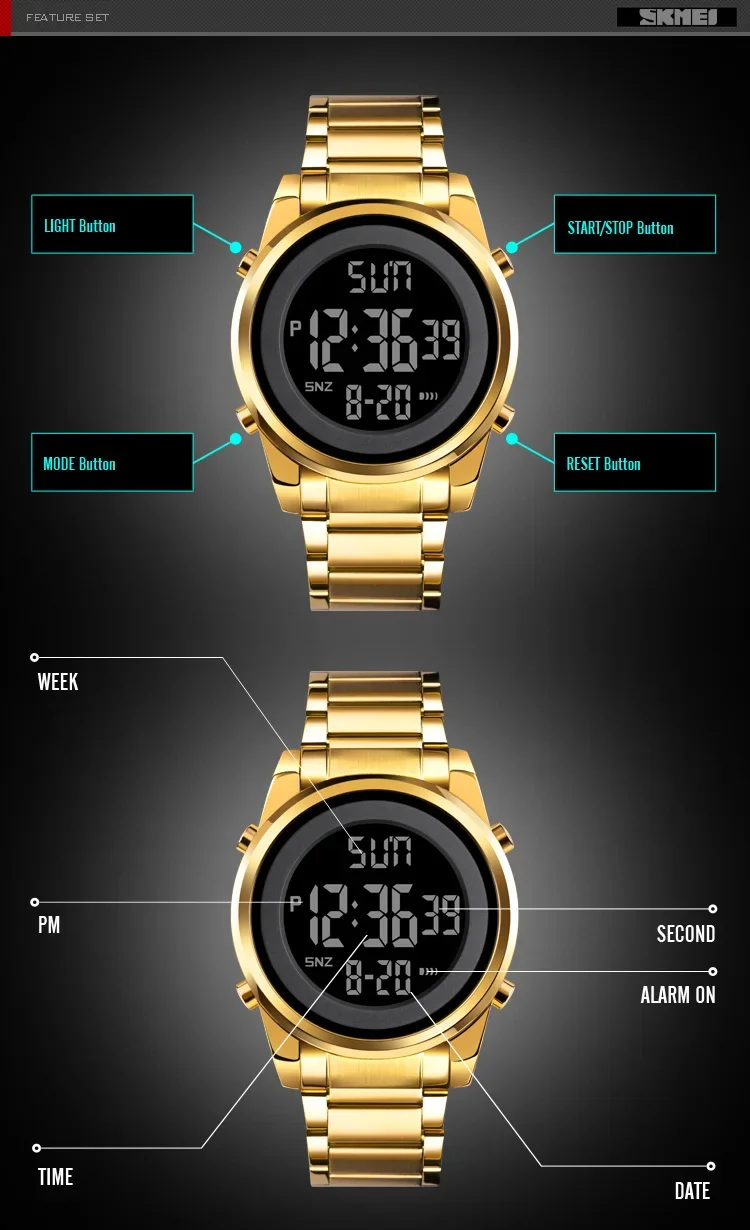 SKMEI Luxury Man Stainless Steel Electronic Sports Digital Mens Wristwatches Waterproof Watch for Men Clock Reloj Masculino 1611 SKMEI Luxury Man Stainless Steel Electronic Sports Digital Mens Wristwatches Waterproof Watch for Men Clock Reloj Masculino 1611
