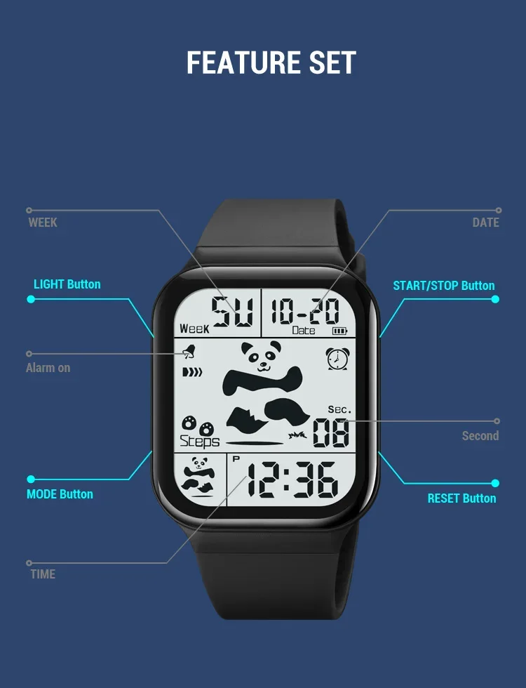 SKMEI 2216 Lady Wristwatches Shockproof Cool Panda Pattern Women Stopwatch LED Display Digital Watch for Gril Clock Reloj Mujer SKMEI 2216 Lady Wristwatches Shockproof Cool Panda Pattern Women Stopwatch LED Display Digital Watch for Gril Clock Reloj Mujer