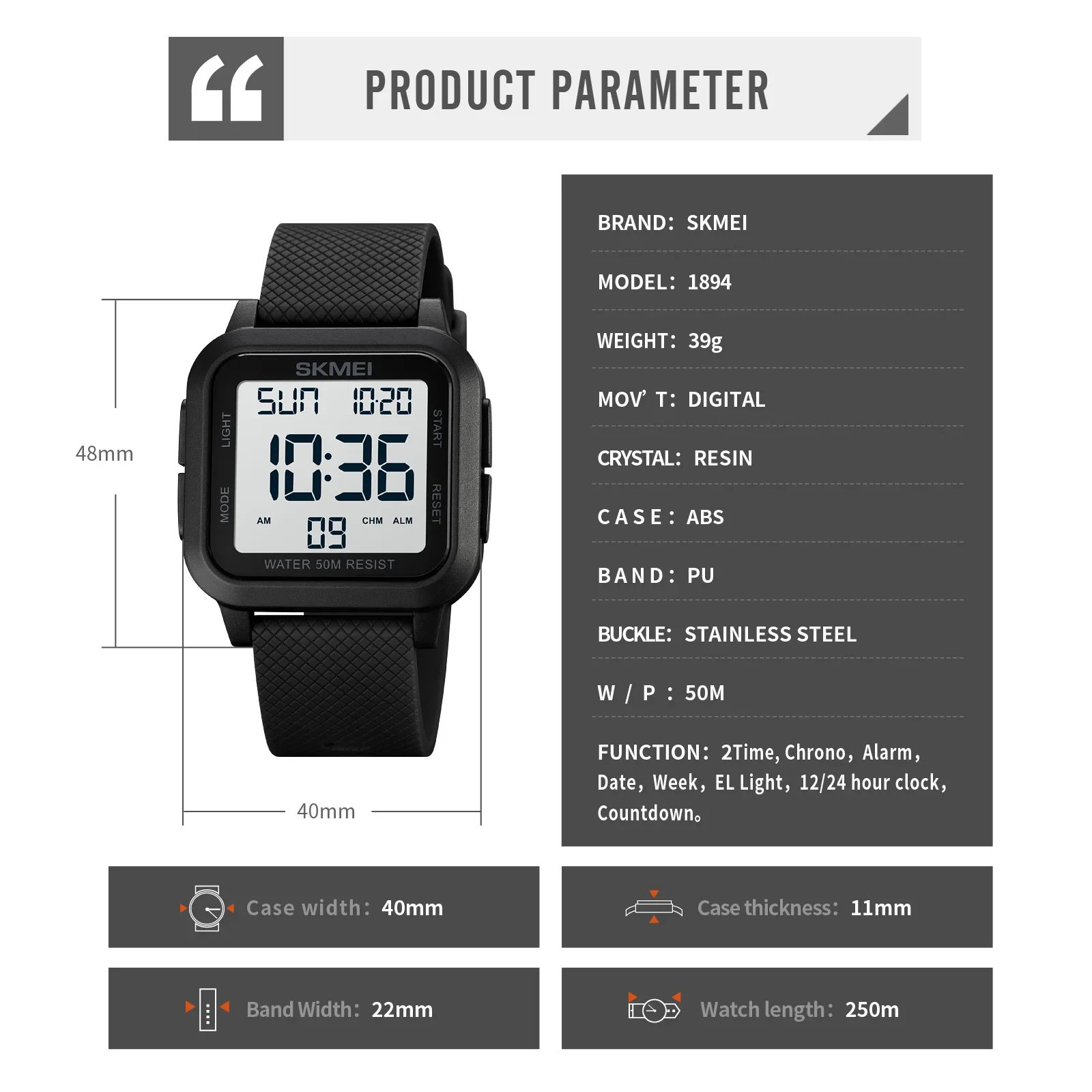 Skmei 1858 Military Digital Sports Watch with Dual Time and LED Backlight (50M Waterproof) Skmei 1858 Military Digital Sports Watch with Dual Time and LED Backlight (50M Waterproof) - Image 6