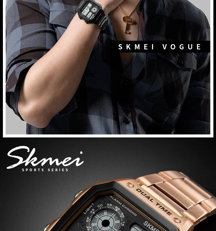 SKMEI Digital Watch for Men Retro Sports Waterproof Chrono Electronic Mens Wristwatches Stainless Steel Clock Reloj Hombre 1335