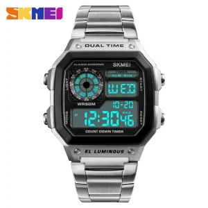 Skmei 1335 Retro Digital Chronograph Watch for Men (Waterproof Stainless Steel)