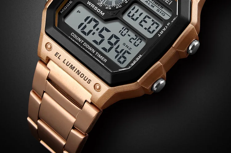 SKMEI Digital Watch for Men Retro Sports Waterproof Chrono Electronic Mens Wristwatches Stainless Steel Clock Reloj Hombre 1335