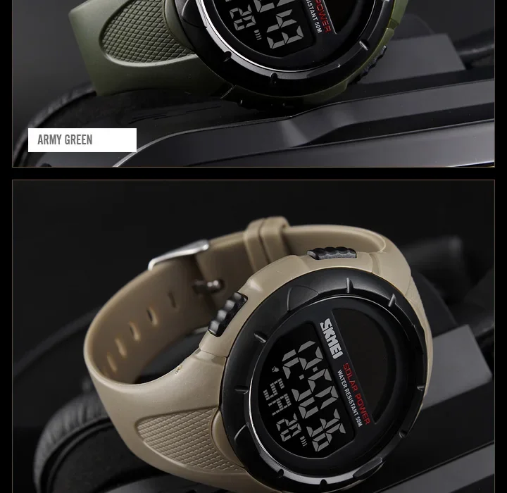 SKMEI Digital Sports Watch for Men Solar Waterproof Electronic Mens Wristwatches Countdown Alarm Clock 1025 Reloj Hombre 1405
