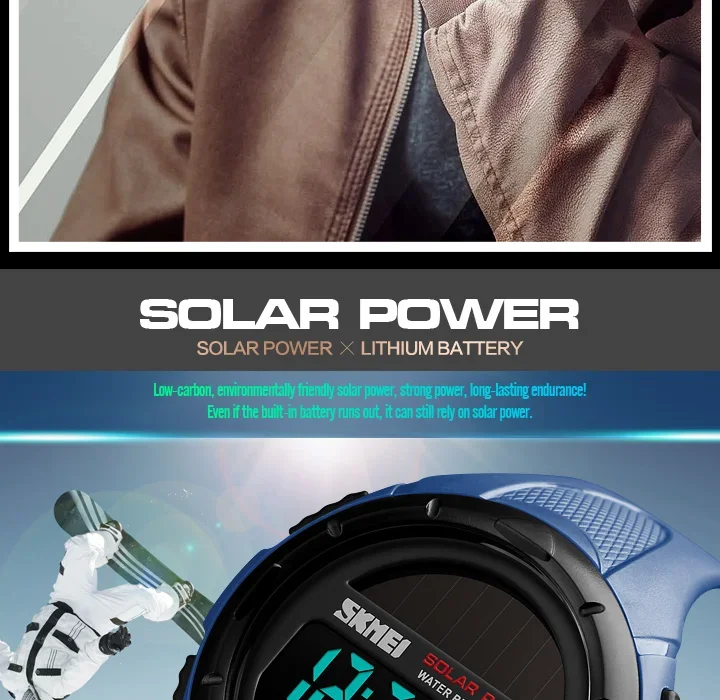 SKMEI Digital Sports Watch for Men Solar Waterproof Electronic Mens Wristwatches Countdown Alarm Clock 1025 Reloj Hombre 1405