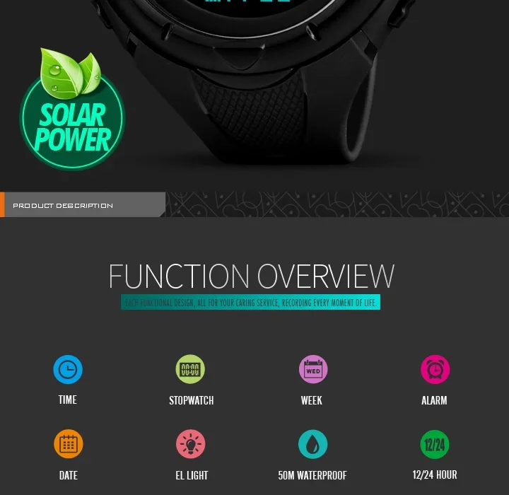 SKMEI Digital Sports Watch for Men Solar Waterproof Electronic Mens Wristwatches Countdown Alarm Clock 1025 Reloj Hombre 1405