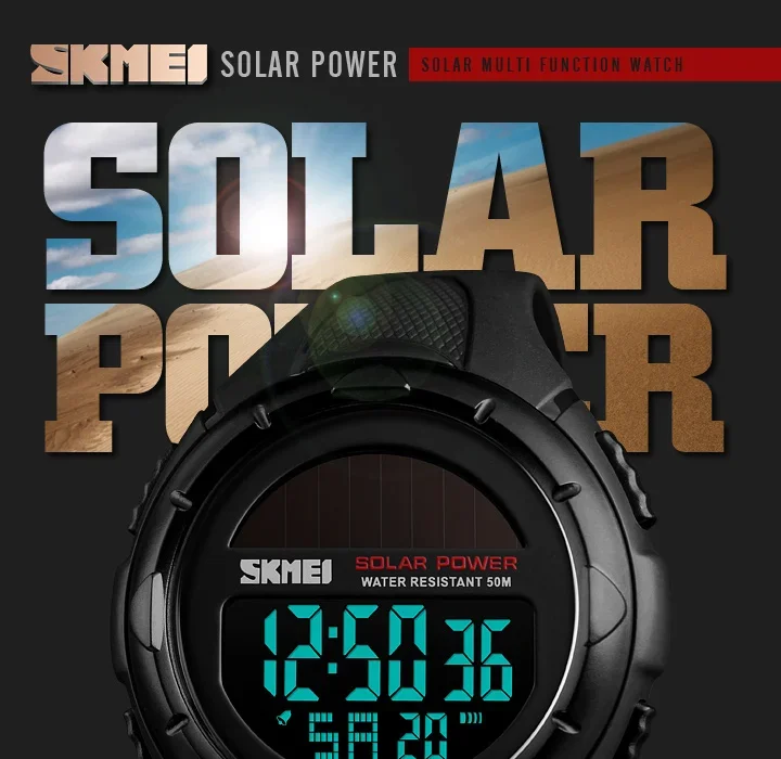 SKMEI Digital Sports Watch for Men Solar Waterproof Electronic Mens Wristwatches Countdown Alarm Clock 1025 Reloj Hombre 1405