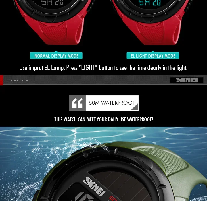 SKMEI Digital Sports Watch for Men Solar Waterproof Electronic Mens Wristwatches Countdown Alarm Clock 1025 Reloj Hombre 1405