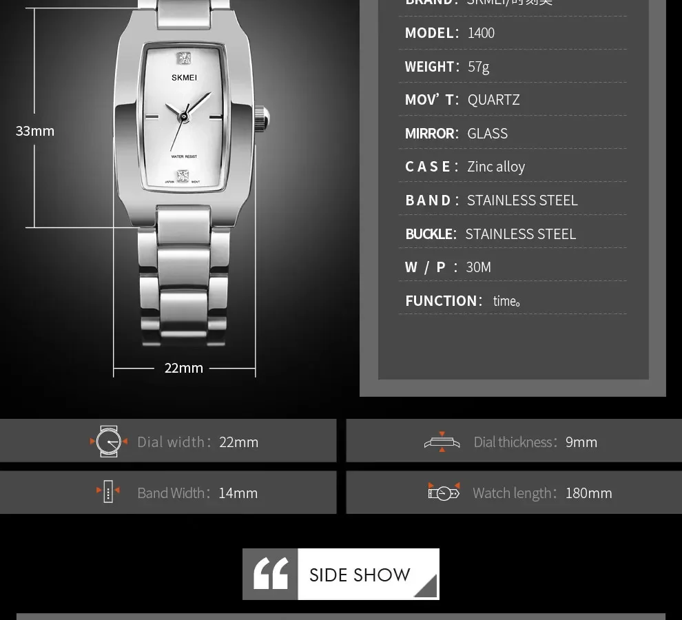 SKMEI Luxury Quartz Wristwatches Ladies Stainless Steel Waterproof Watch for Women Girl Sports Clock 1620 Relogio Feminino 1400