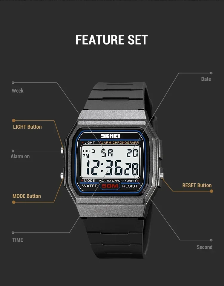 SKMEI Sports Watch for Men Waterproof Chrono Military LED Display Mens Digital Wristwatches Date Week Clock reloj hombre 2042