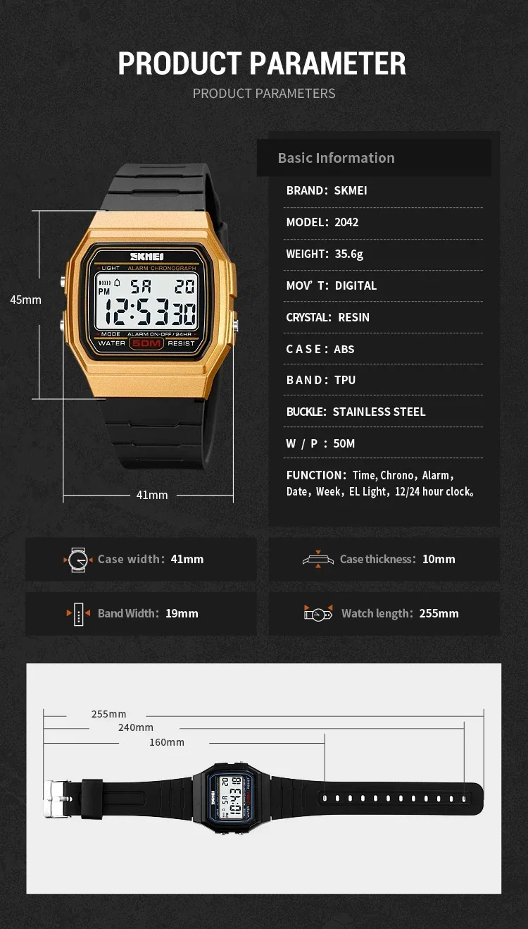 SKMEI Sports Watch for Men Waterproof Chrono Military LED Display Mens Digital Wristwatches Date Week Clock reloj hombre 2042