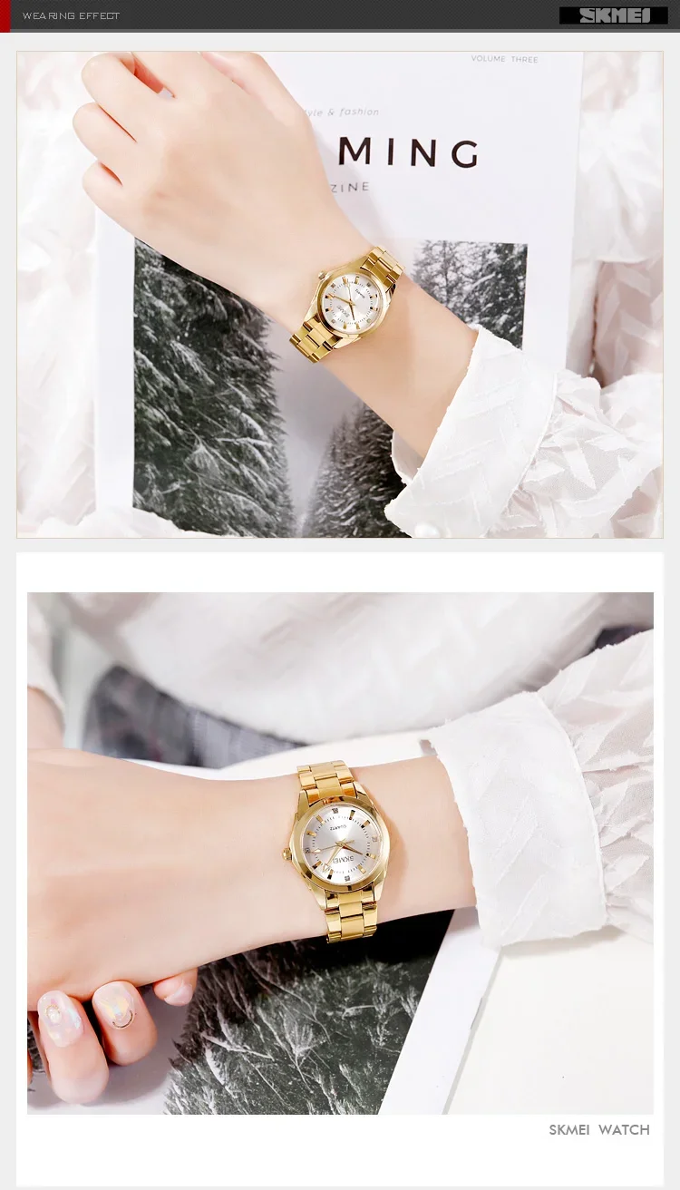 SKMEI Luxury Quartz Watch for Women Time Stainless Steel Calendar Date Ladies Simple Grace Waterproof Womens Wristwatches 1620