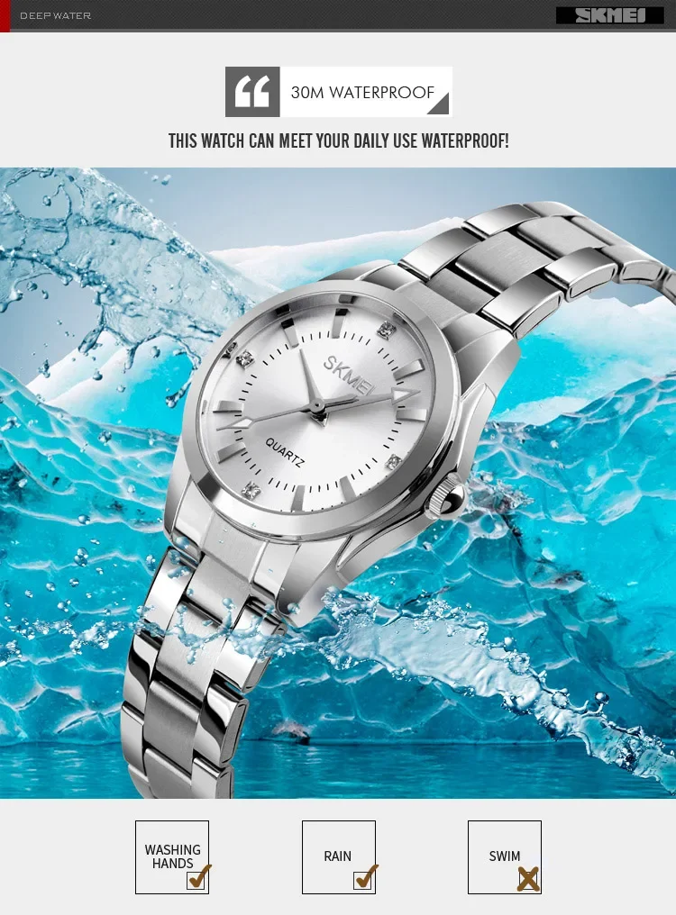 SKMEI Luxury Quartz Watch for Women Time Stainless Steel Calendar Date Ladies Simple Grace Waterproof Womens Wristwatches 1620
