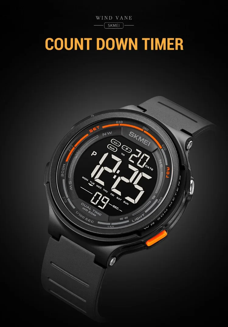 SKMEI Digital Sports Watch for Men Stopwatch Countdown LED Display Waterproof Mens Wristwatch Alarm Clock 1560 reloj hombre 1841