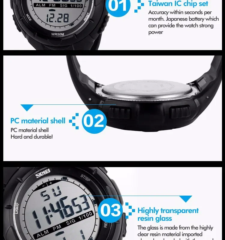 SKMEI Watch for Men Big Dial Sports Waterproof Electronic LED Mens Digital Wristwatches Alarm Man Clock 1045 Reloj Hombre 1025