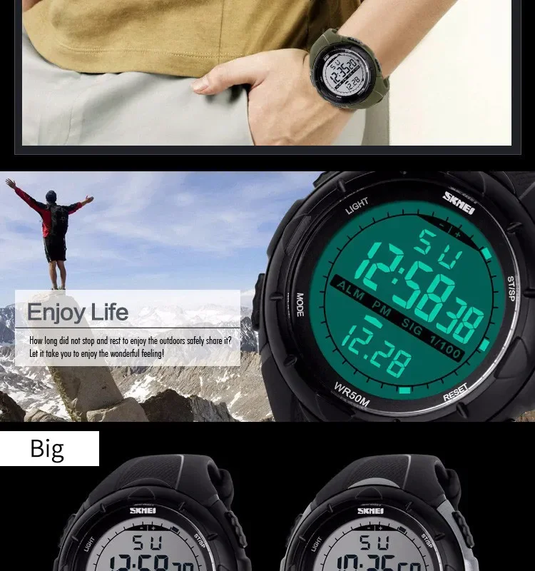 SKMEI Watch for Men Big Dial Sports Waterproof Electronic LED Mens Digital Wristwatches Alarm Man Clock 1045 Reloj Hombre 1025