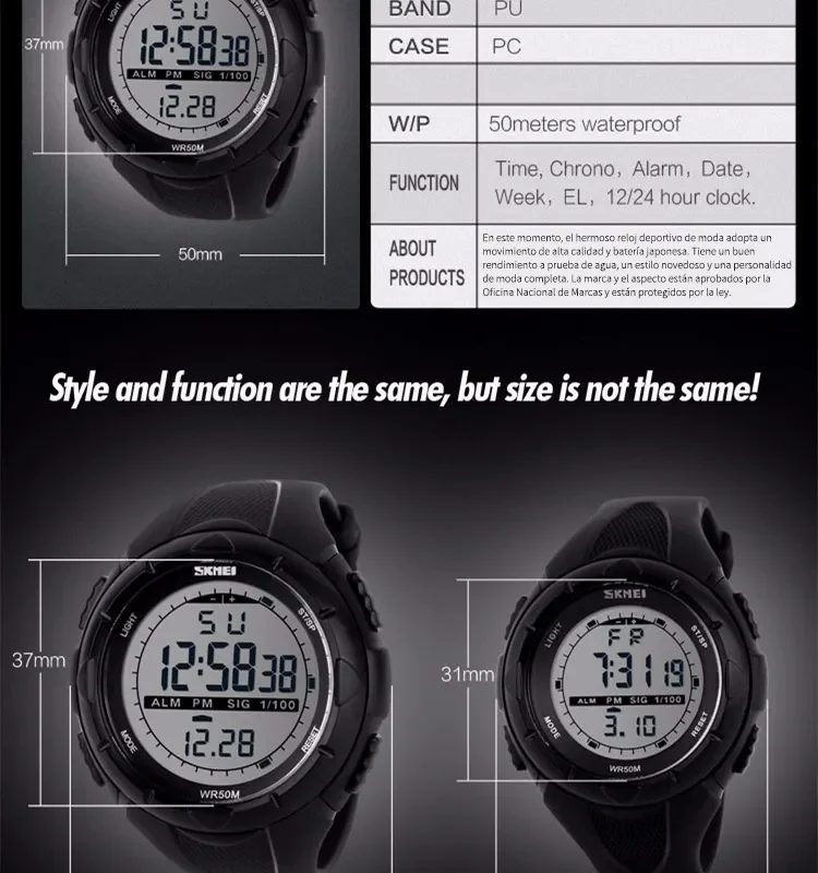 SKMEI Watch for Men Big Dial Sports Waterproof Electronic LED Mens Digital Wristwatches Alarm Man Clock 1045 Reloj Hombre 1025