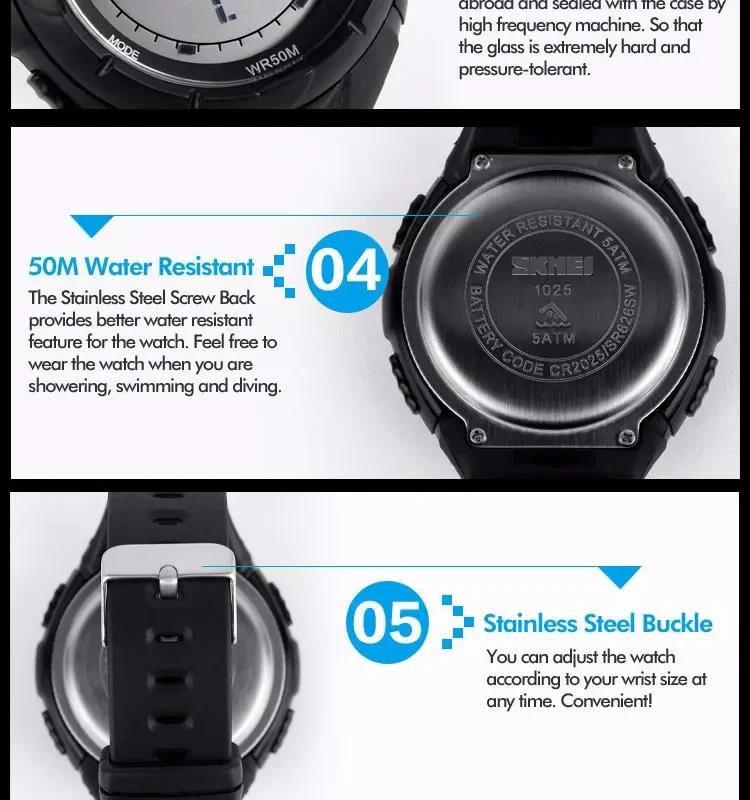 SKMEI Watch for Men Big Dial Sports Waterproof Electronic LED Mens Digital Wristwatches Alarm Man Clock 1045 Reloj Hombre 1025