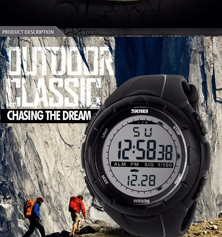 SKMEI Watch for Men Big Dial Sports Waterproof Electronic LED Mens Digital Wristwatches Alarm Man Clock 1045 Reloj Hombre 1025