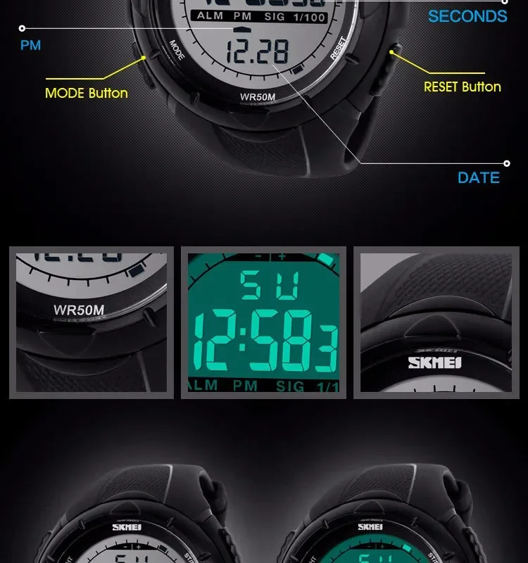 SKMEI Watch for Men Big Dial Sports Waterproof Electronic LED Mens Digital Wristwatches Alarm Man Clock 1045 Reloj Hombre 1025