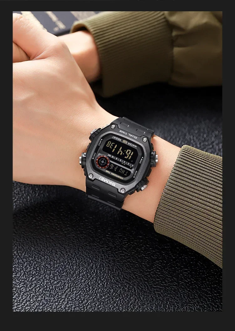 SKMEI Sports Watches for Men Waterproof Stopwatch Alarm LED Display Digital Countdown Mens Wristwatch Clock montre homme 2126