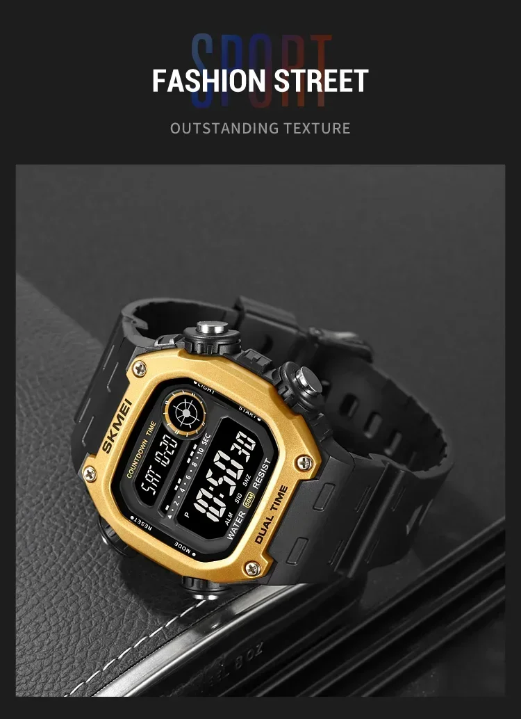 SKMEI Sports Watches for Men Waterproof Stopwatch Alarm LED Display Digital Countdown Mens Wristwatch Clock montre homme 2126