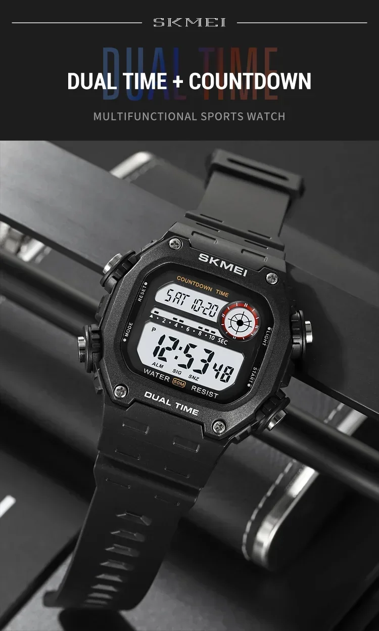 SKMEI Sports Watches for Men Waterproof Stopwatch Alarm LED Display Digital Countdown Mens Wristwatch Clock montre homme 2126
