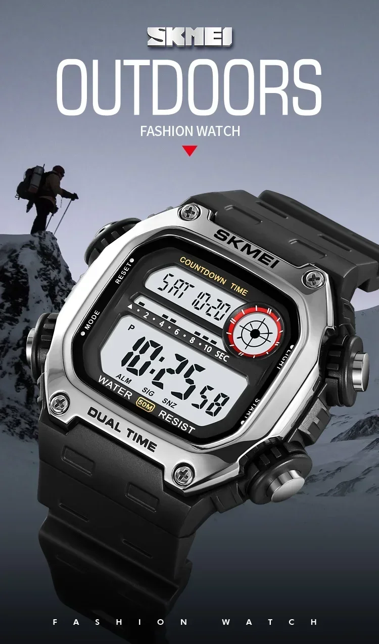 SKMEI Sports Watches for Men Waterproof Stopwatch Alarm LED Display Digital Countdown Mens Wristwatch Clock montre homme 2126