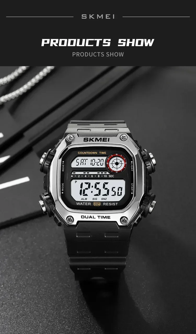 SKMEI Sports Watches for Men Waterproof Stopwatch Alarm LED Display Digital Countdown Mens Wristwatch Clock montre homme 2126