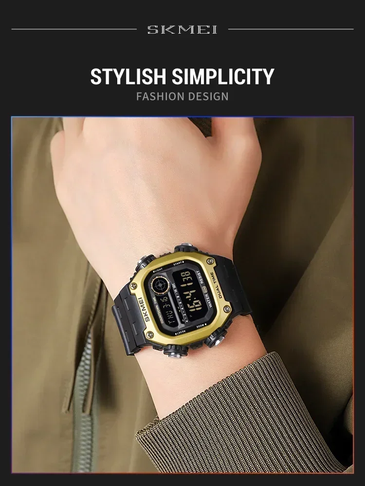 SKMEI Sports Watches for Men Waterproof Stopwatch Alarm LED Display Digital Countdown Mens Wristwatch Clock montre homme 2126