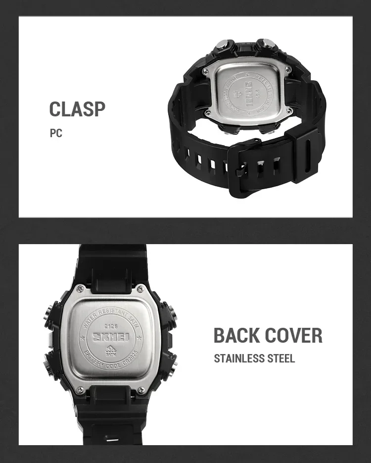 SKMEI Sports Watches for Men Waterproof Stopwatch Alarm LED Display Digital Countdown Mens Wristwatch Clock montre homme 2126