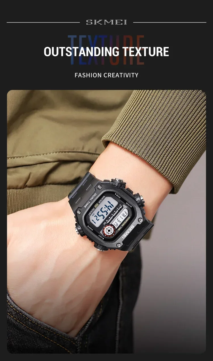 SKMEI Sports Watches for Men Waterproof Stopwatch Alarm LED Display Digital Countdown Mens Wristwatch Clock montre homme 2126