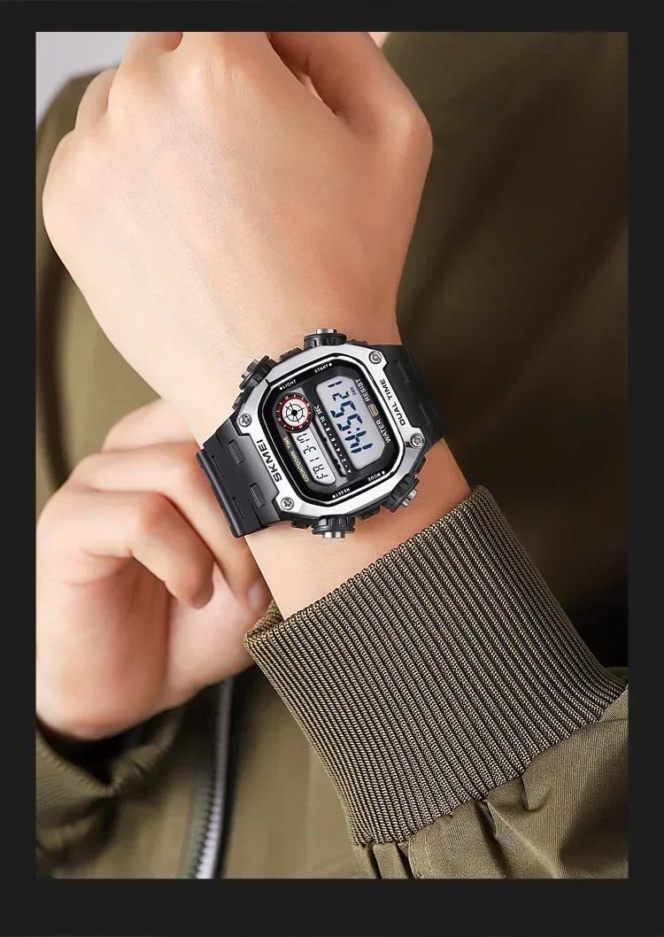 SKMEI Sports Watches for Men Waterproof Stopwatch Alarm LED Display Digital Countdown Mens Wristwatch Clock montre homme 2126