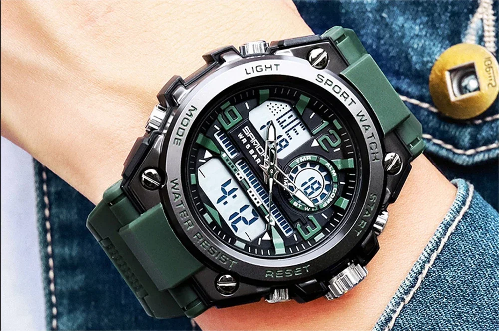 SANDA 6024 LED Dual Display Electronic Digital Mens Wristwatches Sport Quartz Watch for Men Waterproof Military Shockproof Clock