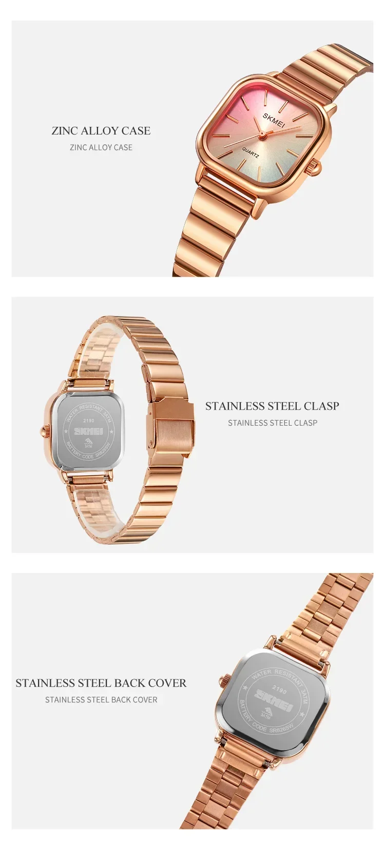 SKMEI Luxury Ladies Female Quartz Watch for Women Waterproof Stainless Steel Girl Womens Wristwatches Clock Reloj Mujer 2190