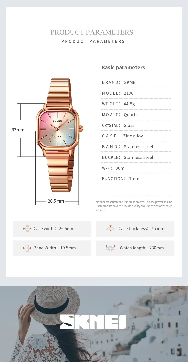 SKMEI Luxury Ladies Female Quartz Watch for Women Waterproof Stainless Steel Girl Womens Wristwatches Clock Reloj Mujer 2190