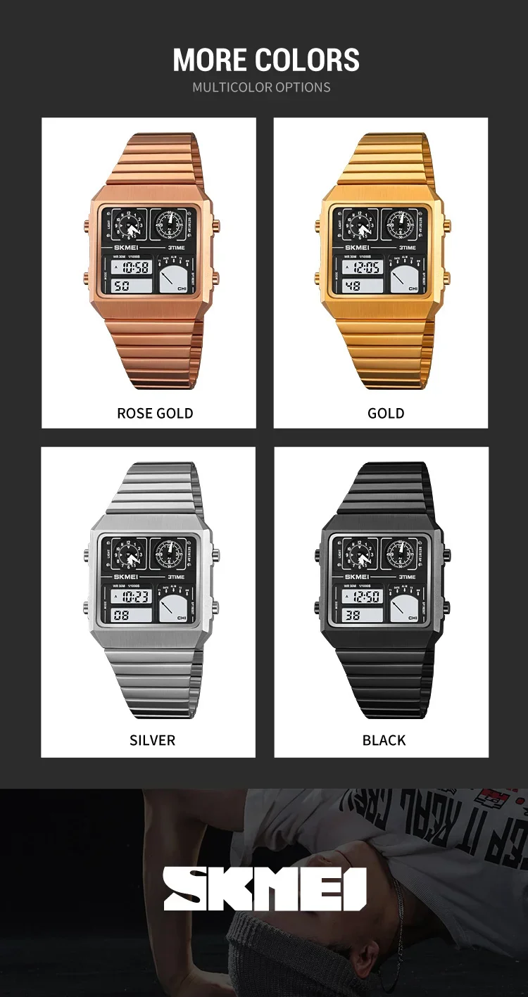 SKMEI 2198 Luxury Stainless Steel Digital Watch Men Waterproof Sports Week Date Mens Wristwatches Alarm Relojes Para Hombre 2033