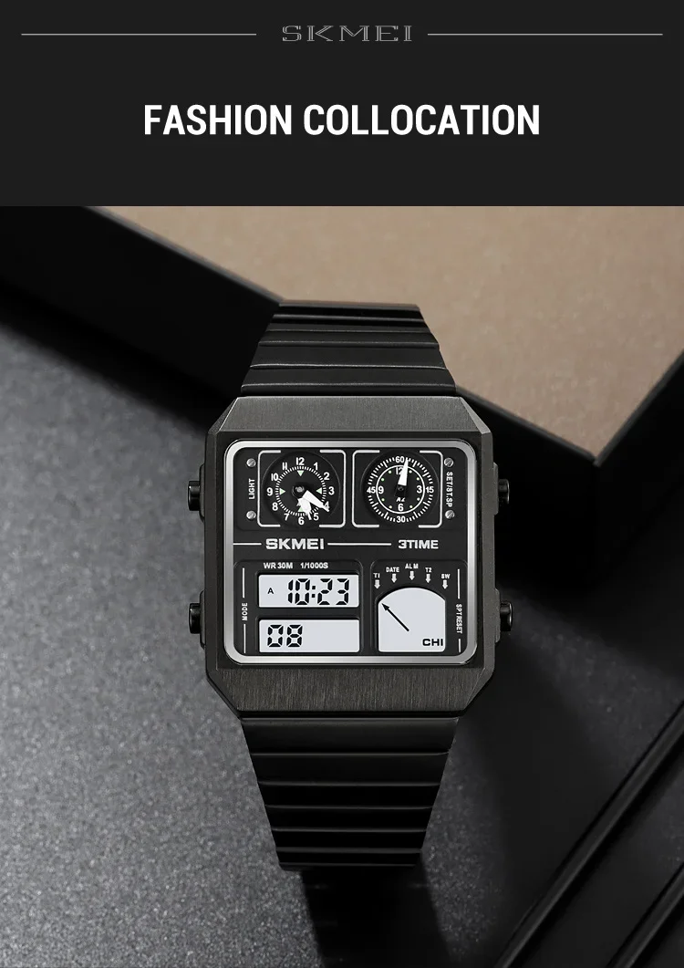 SKMEI 2198 Luxury Stainless Steel Digital Watch Men Waterproof Sports Week Date Mens Wristwatches Alarm Relojes Para Hombre 2033