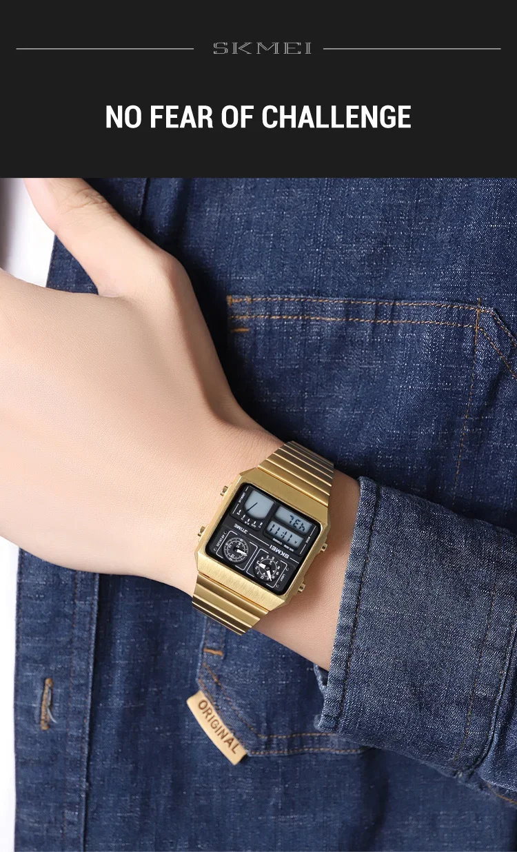 SKMEI 2198 Luxury Stainless Steel Digital Watch Men Waterproof Sports Week Date Mens Wristwatches Alarm Relojes Para Hombre 2033