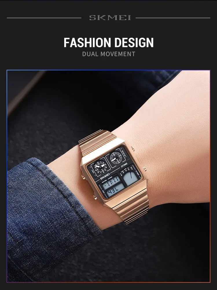 SKMEI 2198 Luxury Stainless Steel Digital Watch Men Waterproof Sports Week Date Mens Wristwatches Alarm Relojes Para Hombre 2033