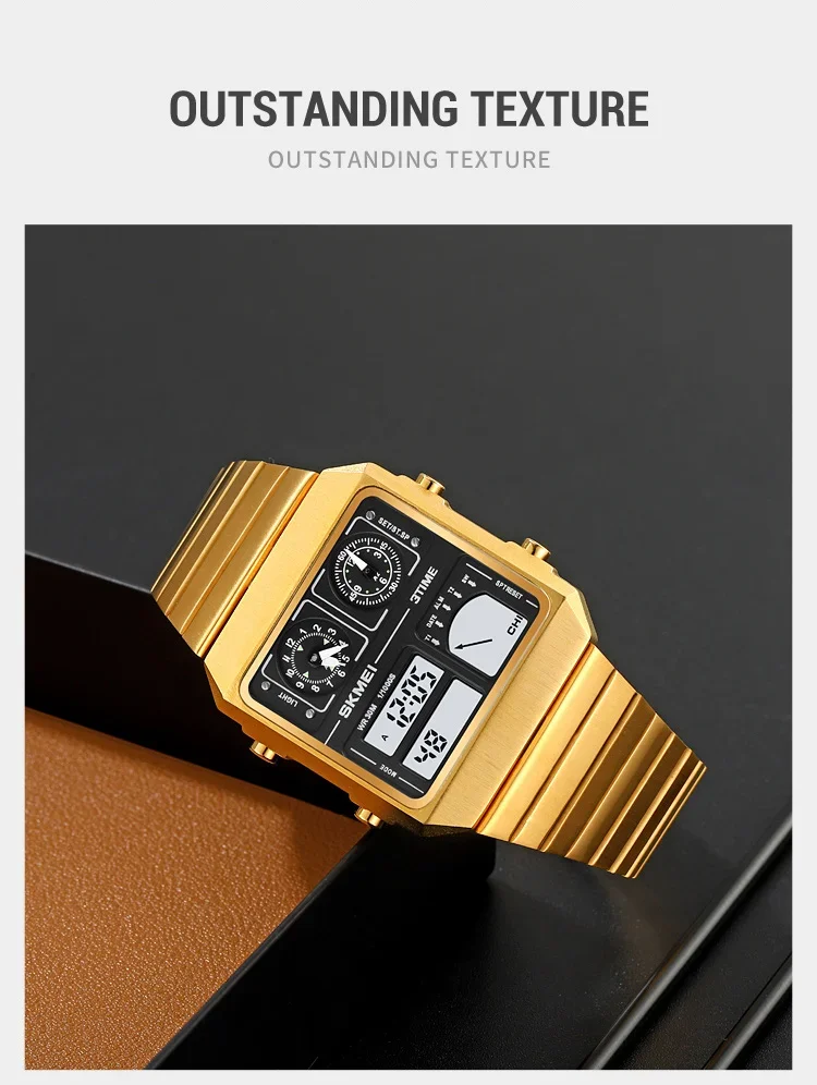 SKMEI 2198 Luxury Stainless Steel Digital Watch Men Waterproof Sports Week Date Mens Wristwatches Alarm Relojes Para Hombre 2033