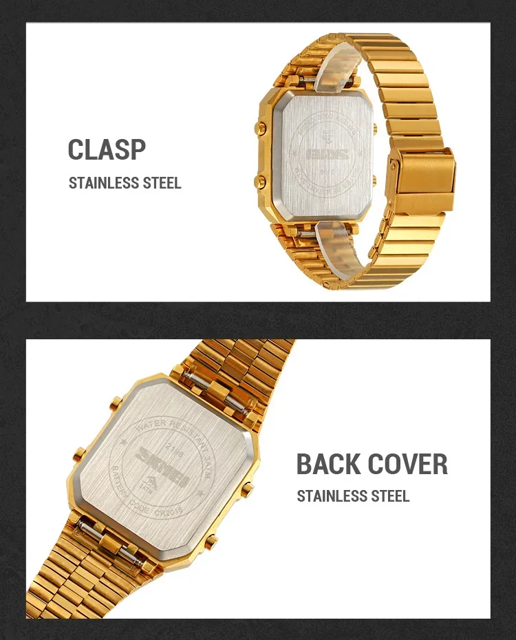 SKMEI 2198 Luxury Stainless Steel Digital Watch Men Waterproof Sports Week Date Mens Wristwatches Alarm Relojes Para Hombre 2033