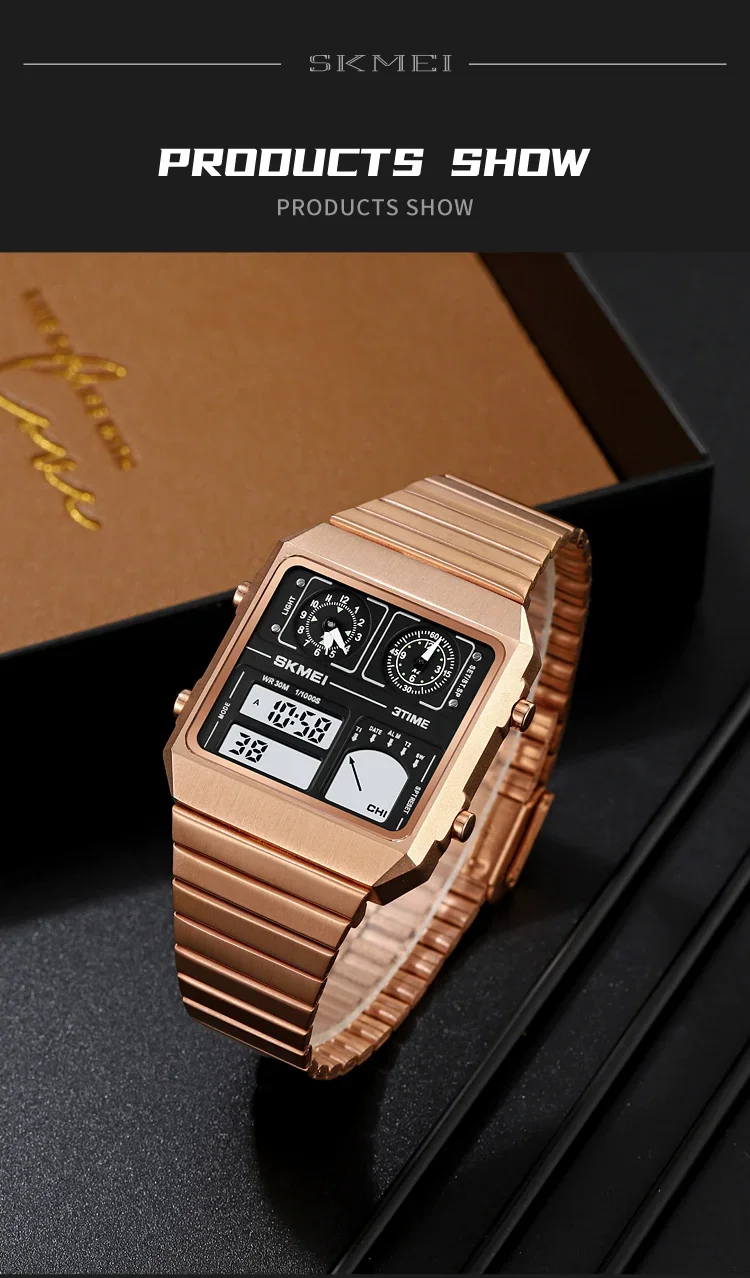 SKMEI 2198 Luxury Stainless Steel Digital Watch Men Waterproof Sports Week Date Mens Wristwatches Alarm Relojes Para Hombre 2033