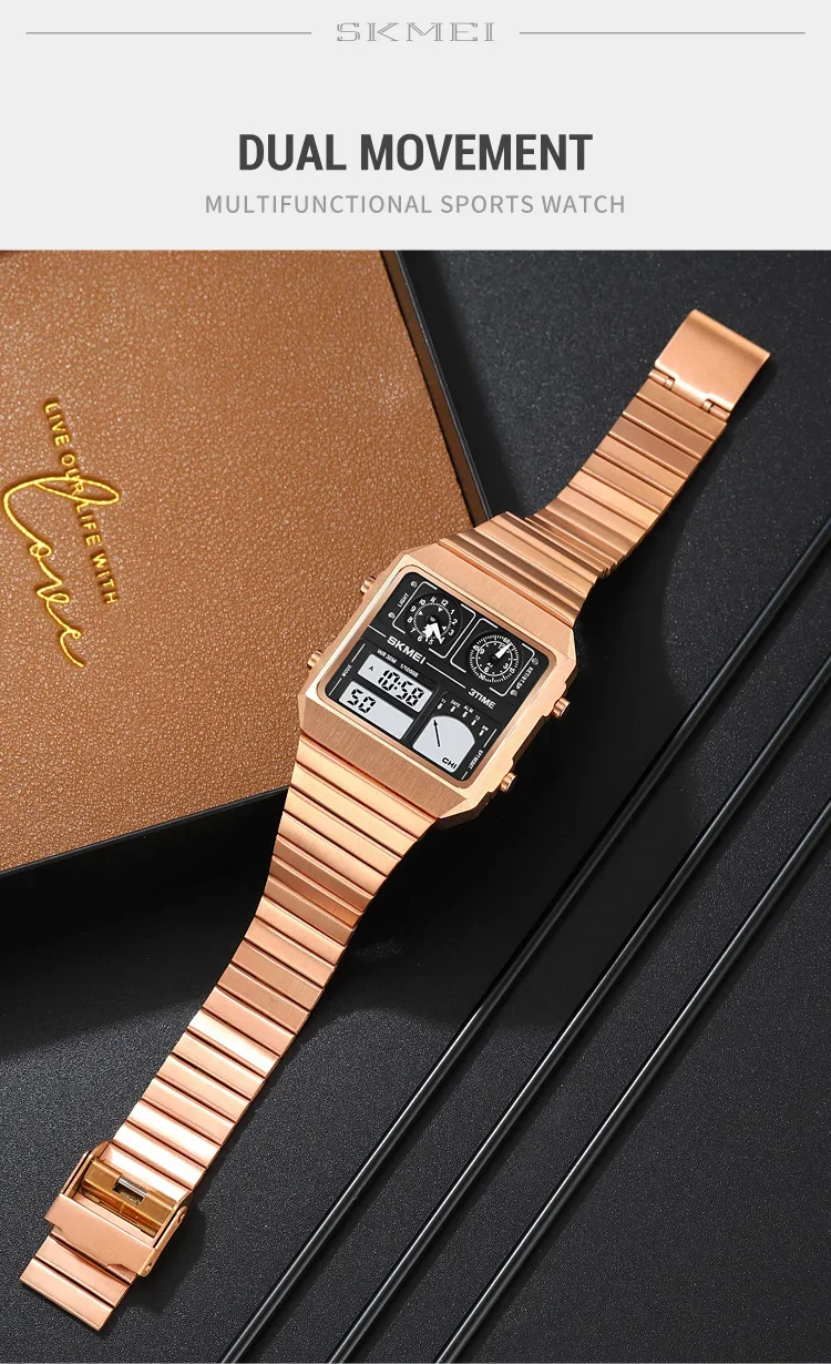 SKMEI 2198 Luxury Stainless Steel Digital Watch Men Waterproof Sports Week Date Mens Wristwatches Alarm Relojes Para Hombre 2033