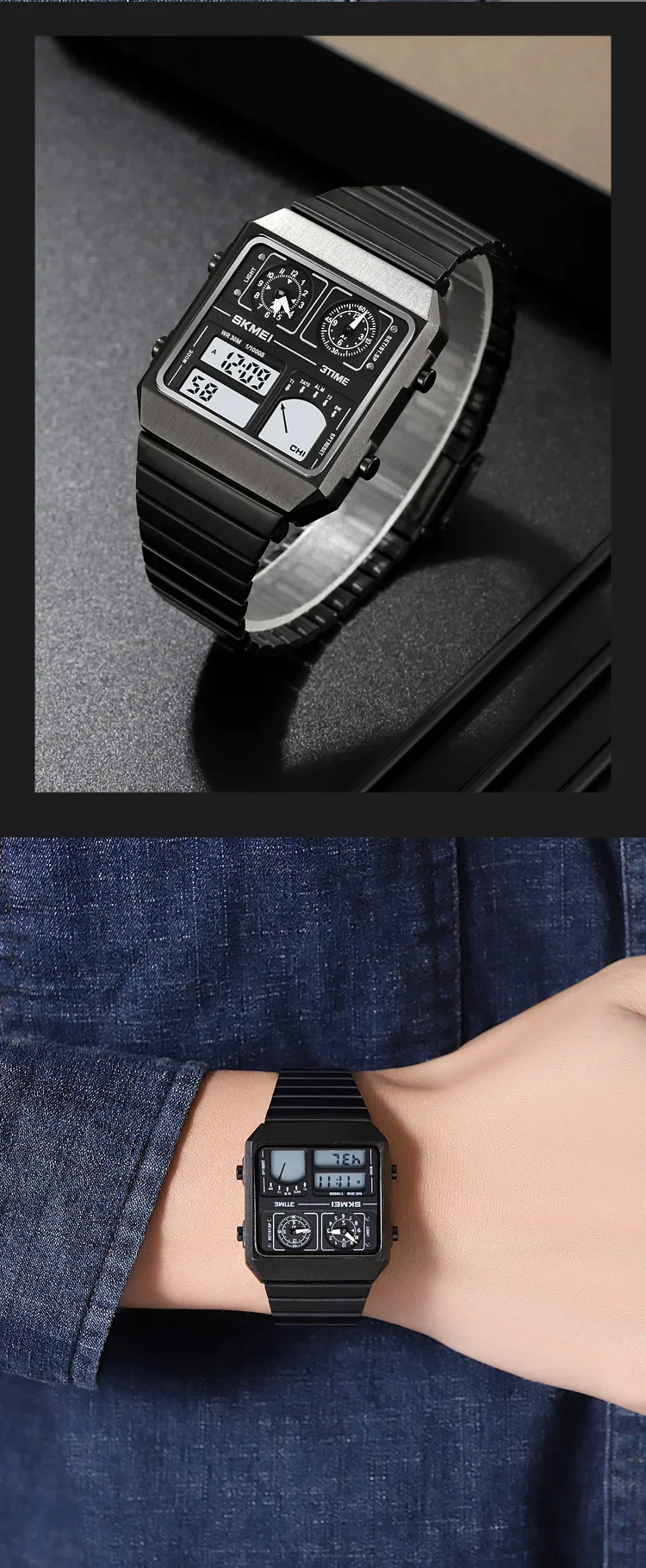 SKMEI 2198 Luxury Stainless Steel Digital Watch Men Waterproof Sports Week Date Mens Wristwatches Alarm Relojes Para Hombre 2033